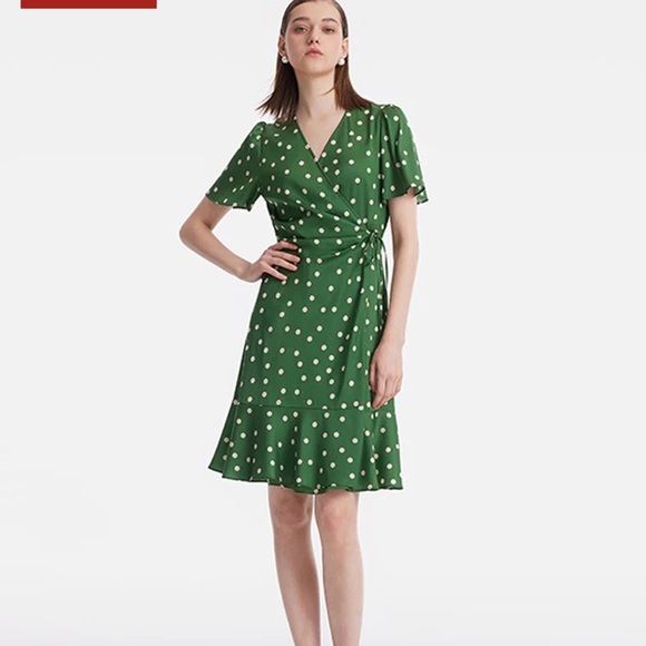 19 MOMME MULBERRY SILK POLKA DOTS PRINT RUFFLE WOMEN MINI DRESS BY GOELLA SZ8/10 - Picture 3 of 16